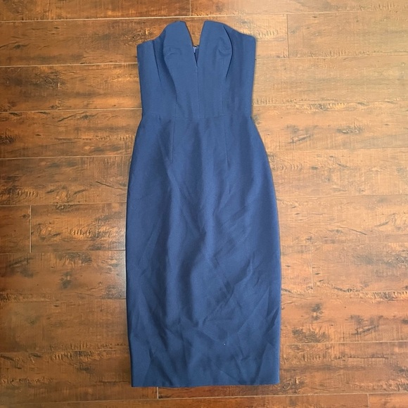 DRESS THE POPULATION Perla Midnight Blue Midi Strapless Sheath Dress Size XS - Picture 4 of 15
